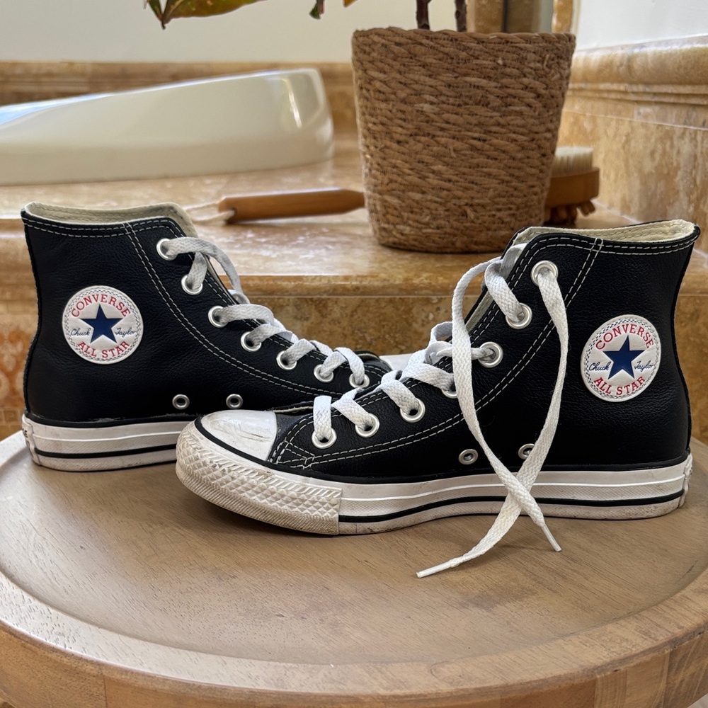 Converse Black High-Top Sneakers in black leather